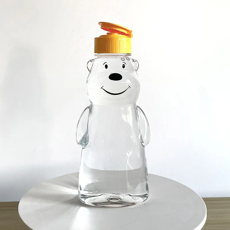 300 Pieces Chubby Bear Honey Bottle 180ML PET Dripless Squeezable Honey Jar with Silicone Valve Cap Cute Kitchen Storage Jars