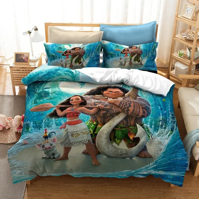 

Moana 2 Bed Linen Set Disney Sea Adventure Movie Series Duvet Cover Cute Cartoon Moana Princess Maui Chief Home Decoration Gift