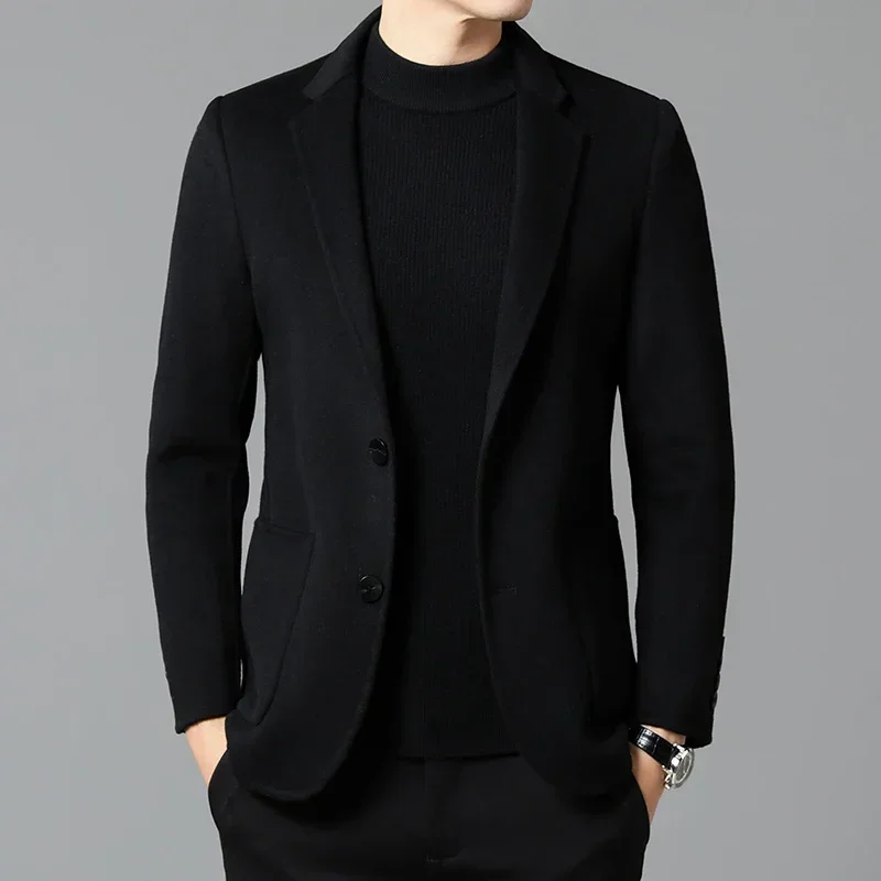 

New Fashion Business Gentleman Handsome British Style Casual Wool Solid Color Slim-ft Korean Version Wedding Stand Collar Blazer