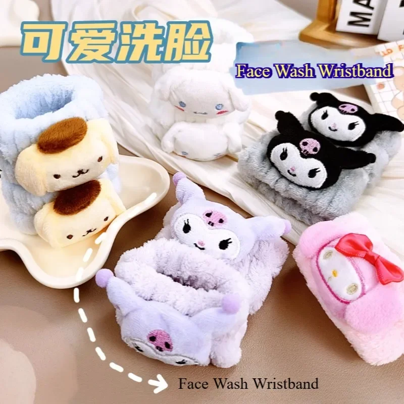 1 Pair Sanrios Kuromi Face Wash Wristband Cinnamoroll Cartoon Soft Wrist Strap Water Uptake Moisture Proof Cuff Wristbands Gifts