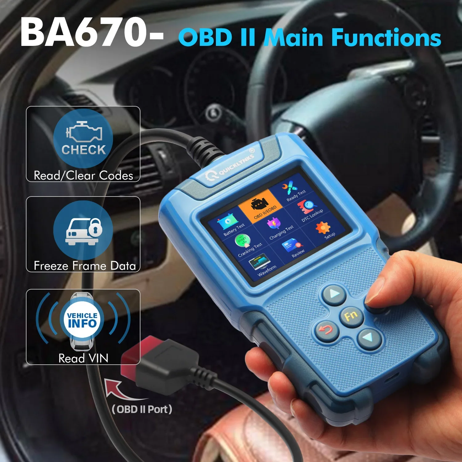 factory, 2in1 ODB2 Scanner Auto Diagnostic Tool obd2 fault code is cleared and Battery Detection soc Health status