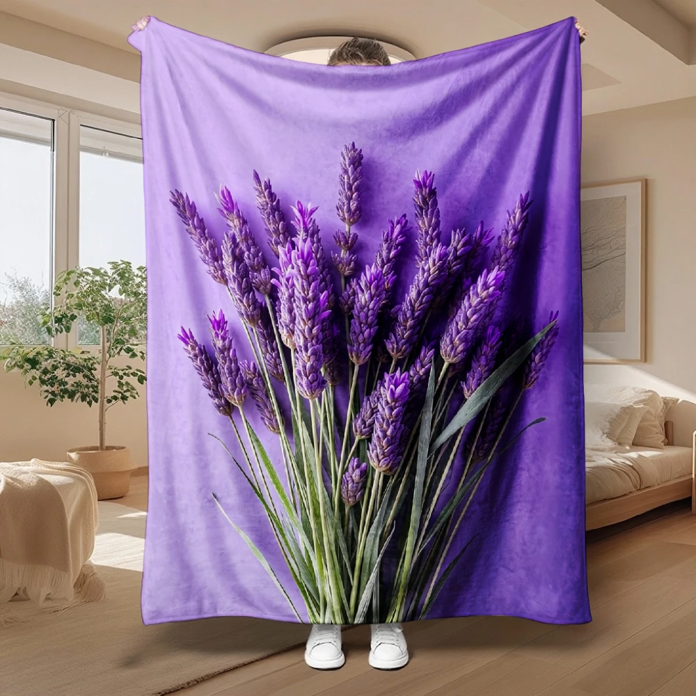 Purple Lavender Bouquet, Home Decor Gift, Soft Fleece Blanket, Vibrant Floral Print, Multi-Purpose Cozy Throw, Warm Comfort