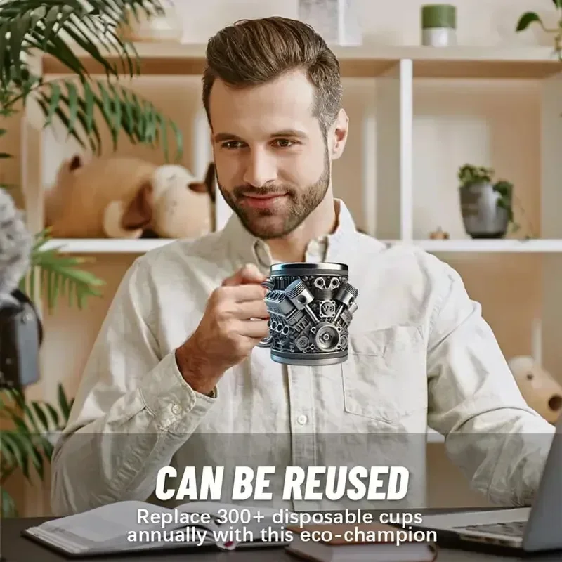 

Нержавеющая сталь, чашка ResinCup V8 и V6, дизайнерская кружка двигателя, прочная и стильная нержавеющая кофейная кружка для любителей автомобилей и новинка, подарок