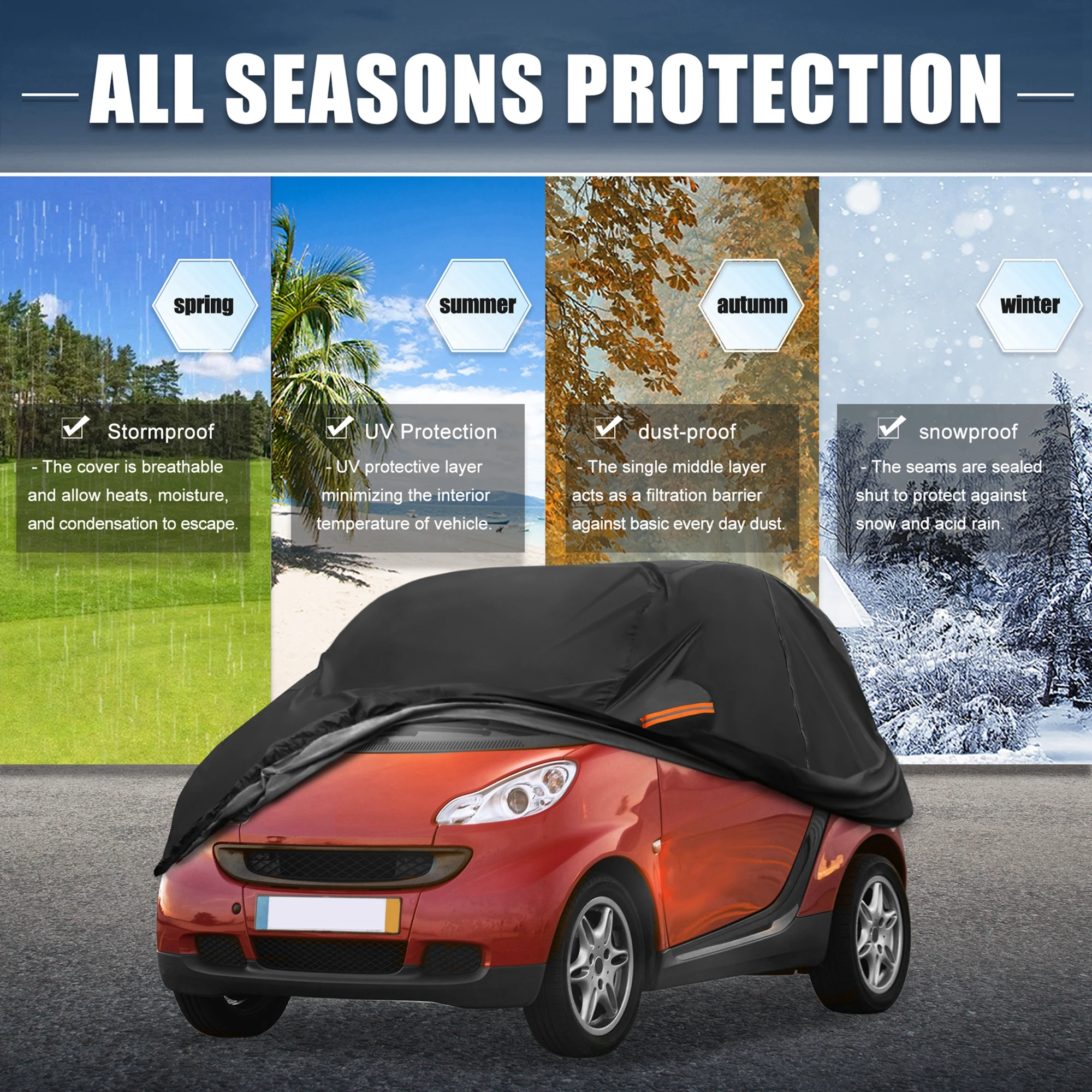 

Uxcell Car Cover for Smart Fortwo 2007-2019 210D-Pu Outdoor Full Car Cover All Weather with Door Zipper for Waterproof Windproof