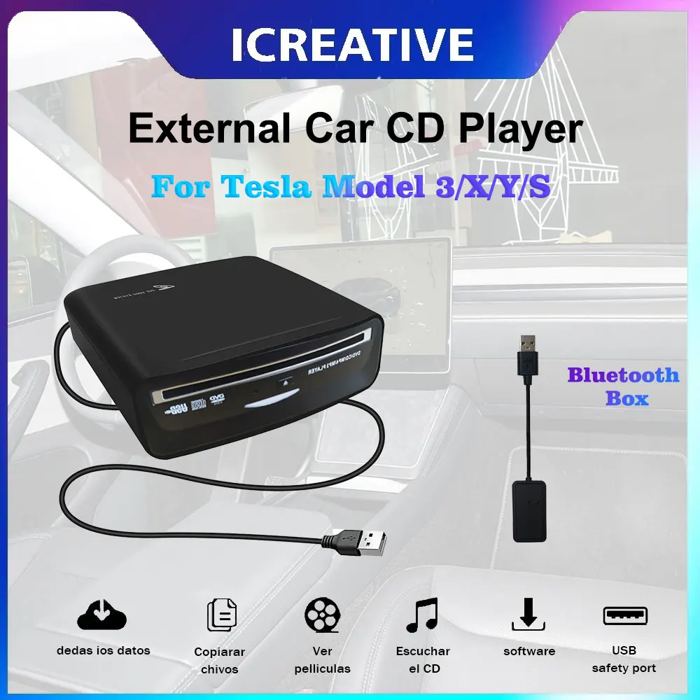External Car CD Player For MP5, LED TV, PC and Most Cars As Tesla Model Y 2021-2022 Portable CD Player with USB Power