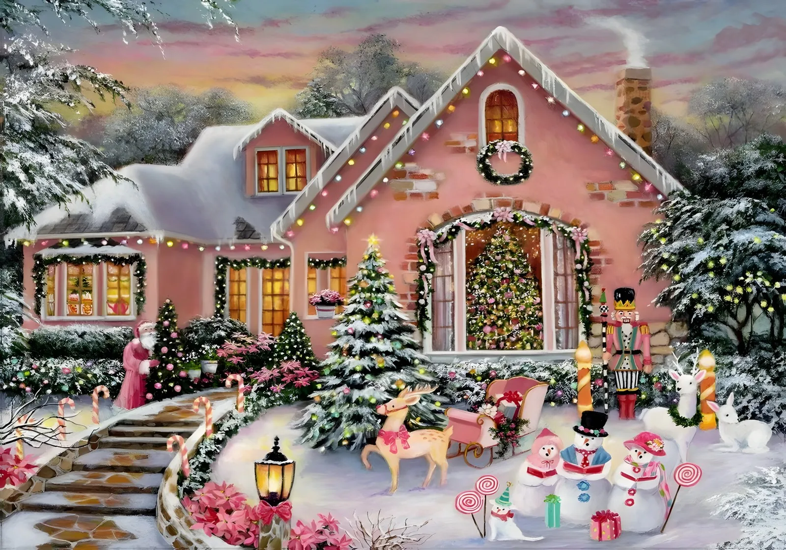 Div 5D árbol de Navidad casa escena de campo Navidad rústica pintura completa de diamantes kits de punto de cruz arte escénico pintura 3D diamante