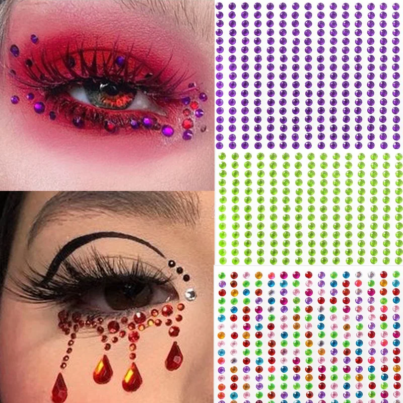 Acrylic Face Stickers Crystal Party Festival Eyeshadow Body Makeup Self Adhesive Rhinestone Diamond Handmade DIY Phone Stickers