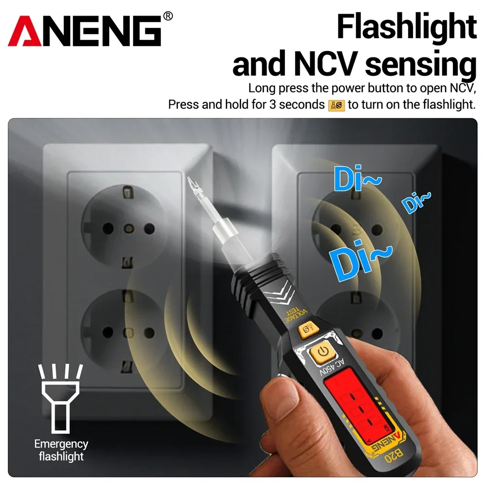 مفك الجهد المزدوج رئيس القلم ANENG B20 Smar مفك ثنائي الاستخدام مشقوق عبر متر 11 فولت ~ 450 فولت التيار المتناوب كشف الجهد تستر
