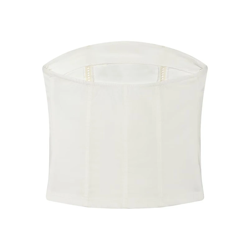 KEYANKETIAN 2026 Women White Strapless Corset Top Vintage Double Metal Buttons Lace Trim Sleeveless Slim Short Tube Top