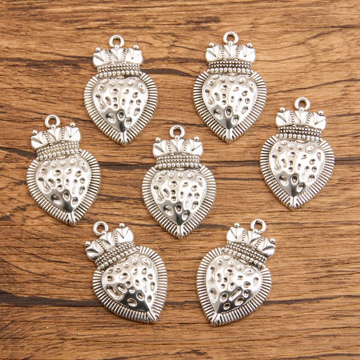 10PCS 32X20mm 2.5g Strawberry Charms Crown Heart Pendant Metal Alloy DIY Necklace Bracelet Earrings Marking