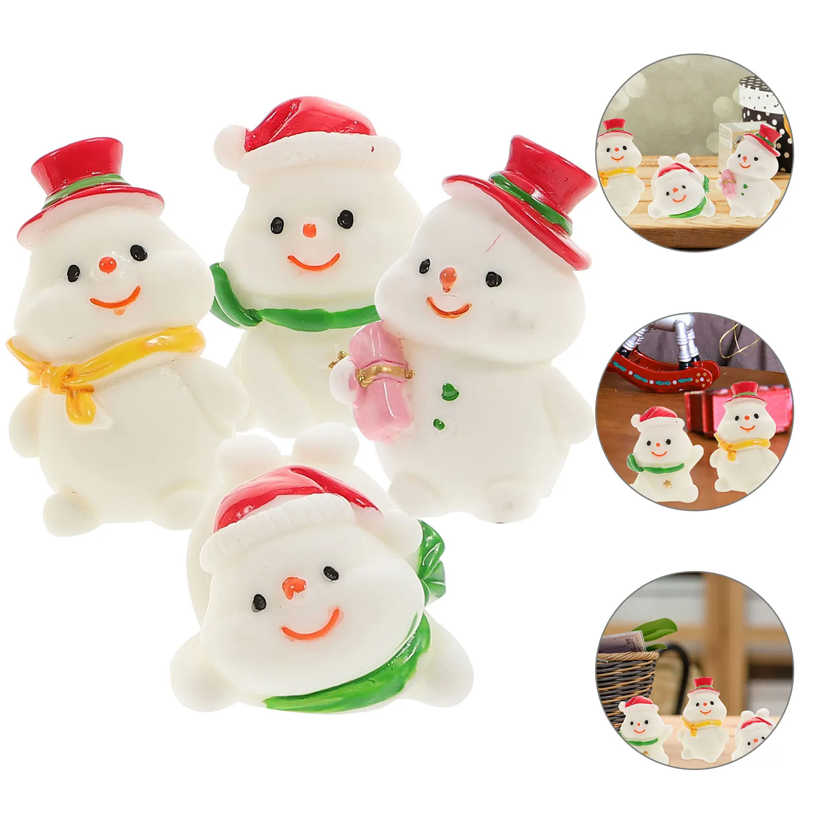 

4 Pcs Snowman Ornaments Micro Figures Tiny Mini Figurines Resin Decorations Statues