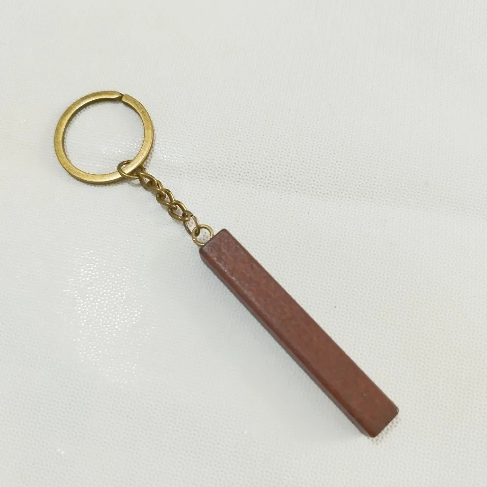 Beech Wood Keychain Blank Multi Tone Antique Metal Ring Rectangular Wood Tag Light Weight Solid Timber Wood Key Ring Blank