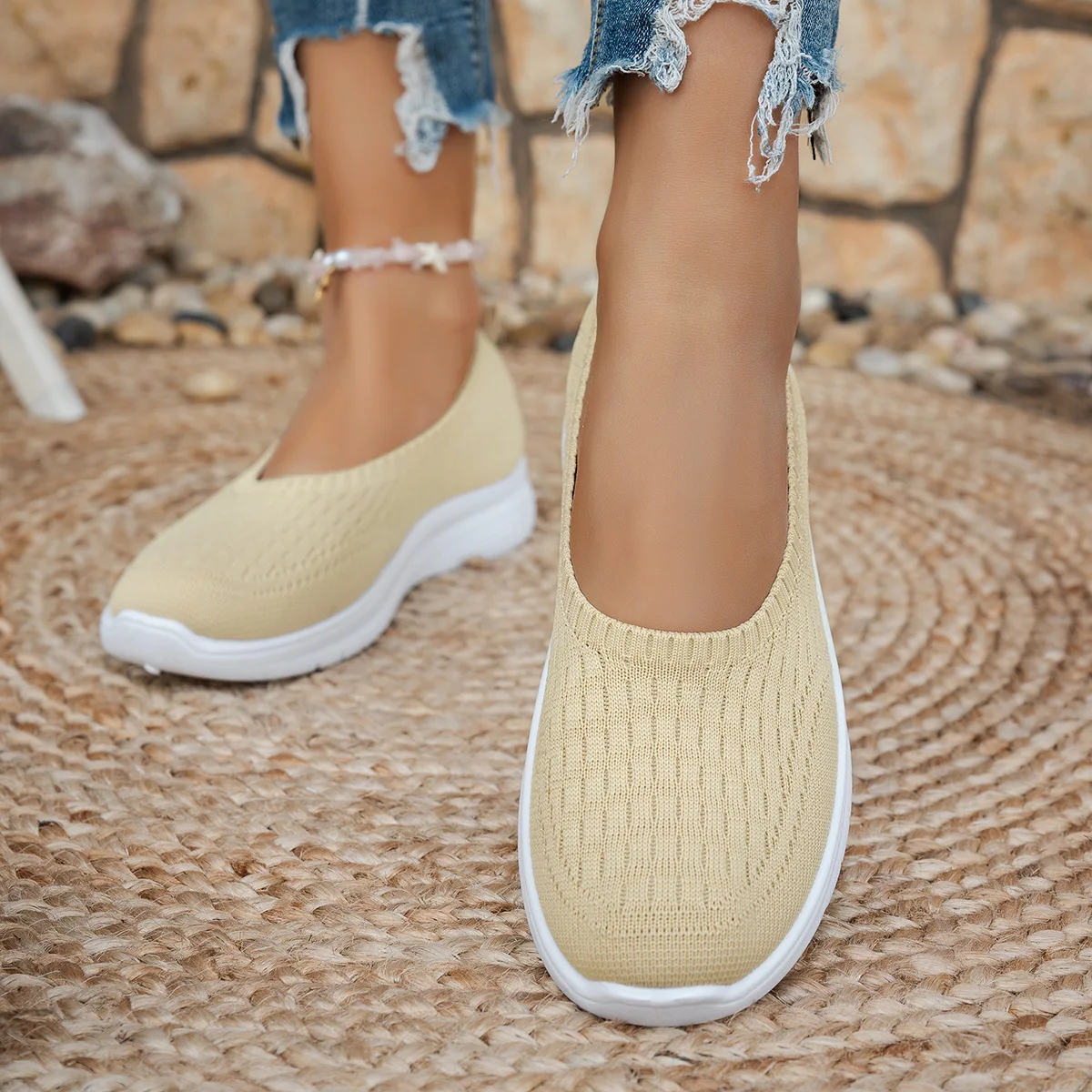 Hohlstrick-Slip-On-Keilsneaker für Damen, atmungsaktiv, rutschfest, weiche Kissensohle, für den täglichen Gebrauch, lässige Mutter-Schuhe – Detail 11