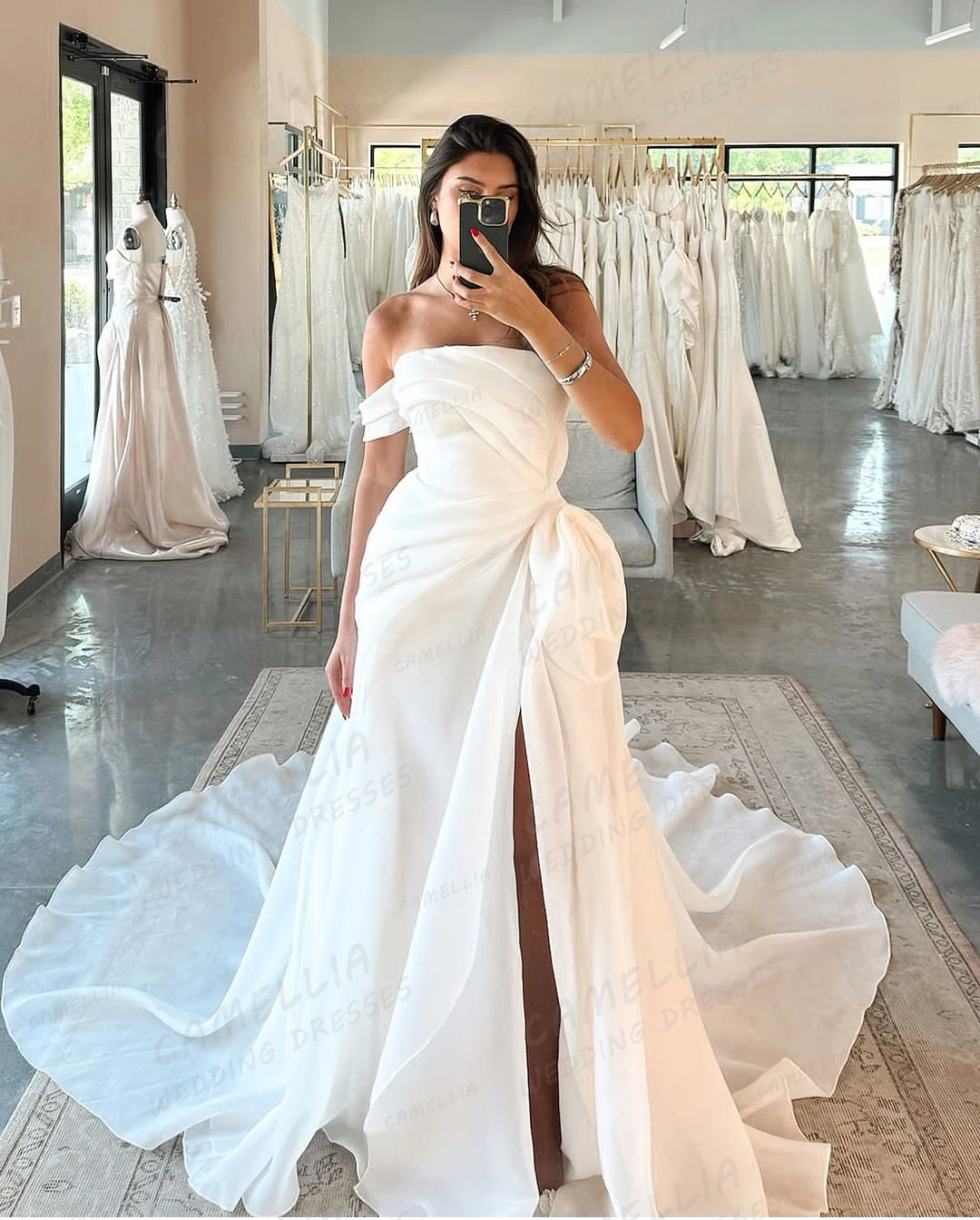 Robes de mariée en tulle à plis simples pour femmes, robes de train de balayage, sexy, une ligne, fibrPatients, quel que soit lancé, fête fendue, éducatif