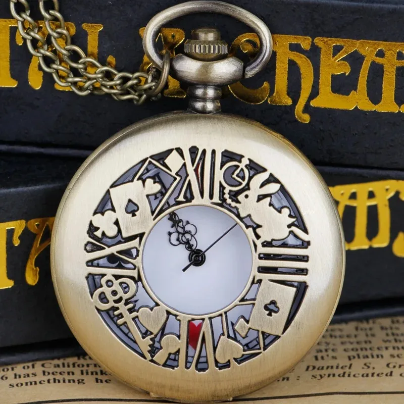 New Bronze Hollow Girl Quartz Pocket Watch Retro Pocket&Fob Watch Pendant Necklace Pocket Watch Men Women's Gift