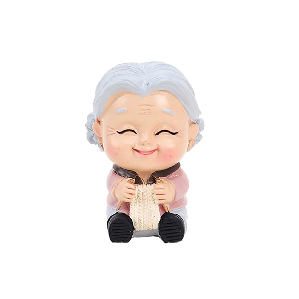 Resin Car Ornaments Elderly Lady Statue Home Garden Decors Indoor Outdoor Micro Landscape Garden Decors Figurine