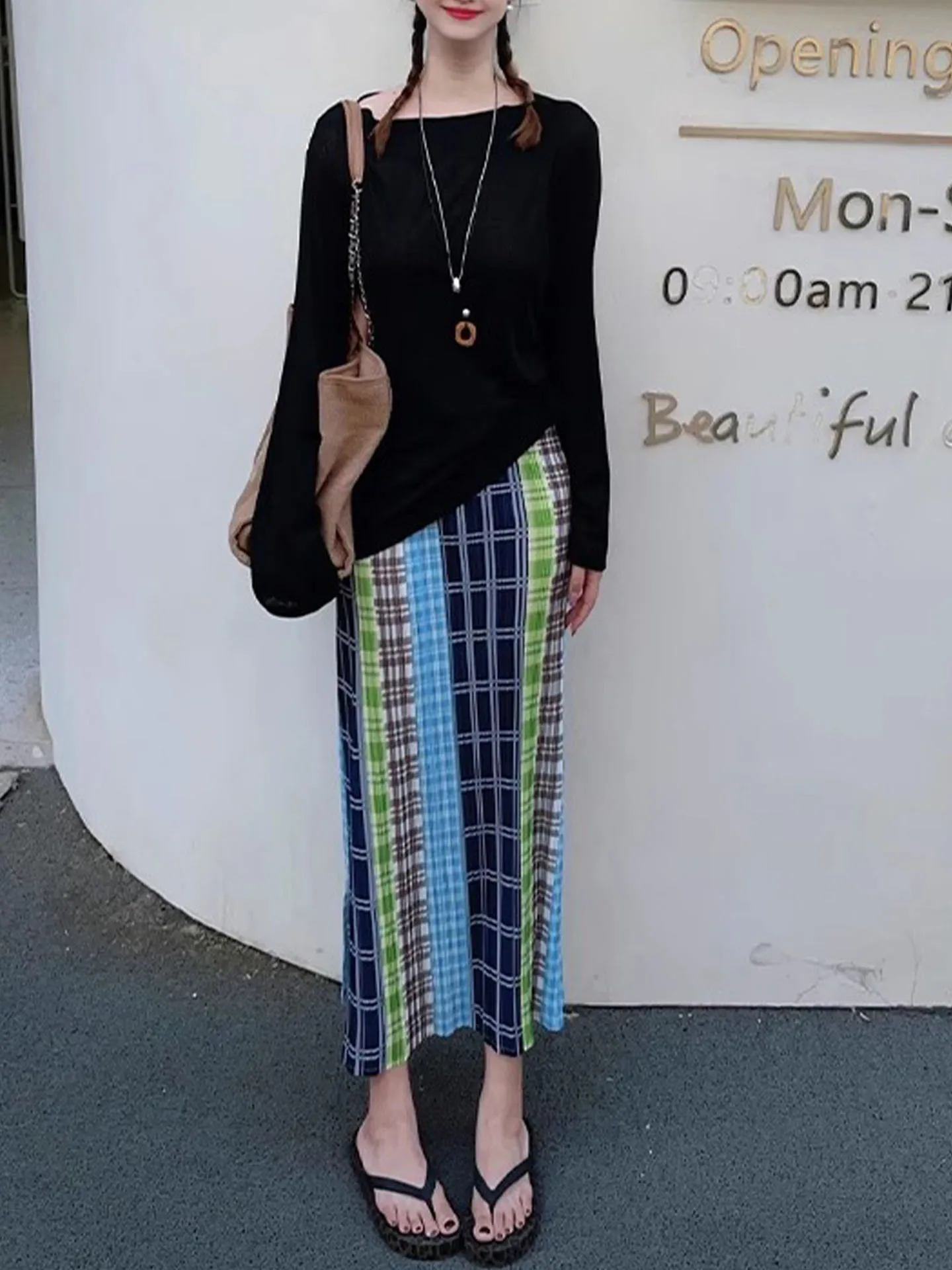 

Классическая женская юбка миди в клетку с высокой талией, деловая повседневная плиссированная юбка А-силуэта из полиэстера, летняя модная прямая юбка