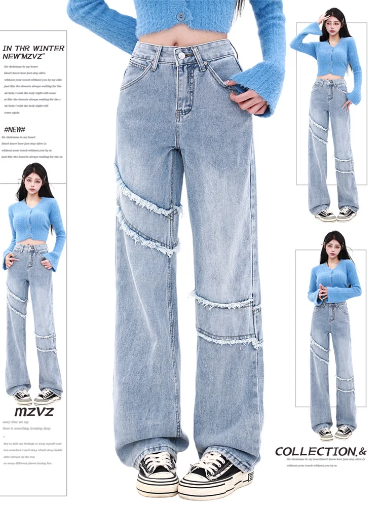 

Women Blue Baggy Jeans Harajuku Y2k Aesthetic Streetwear Oversize Straight Denim Trouser Jean Pants Vintage 2000s Trashy Clothes