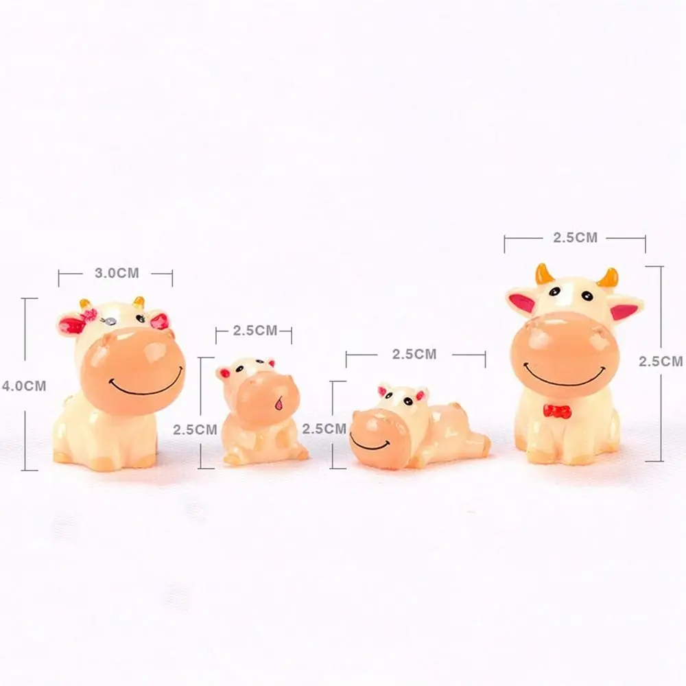 Cartoon Cow Statue 4-style Cow Family Mini Zodiac Ox Ornament Non-toxic Cute Miniature Figurine Micro Landscape