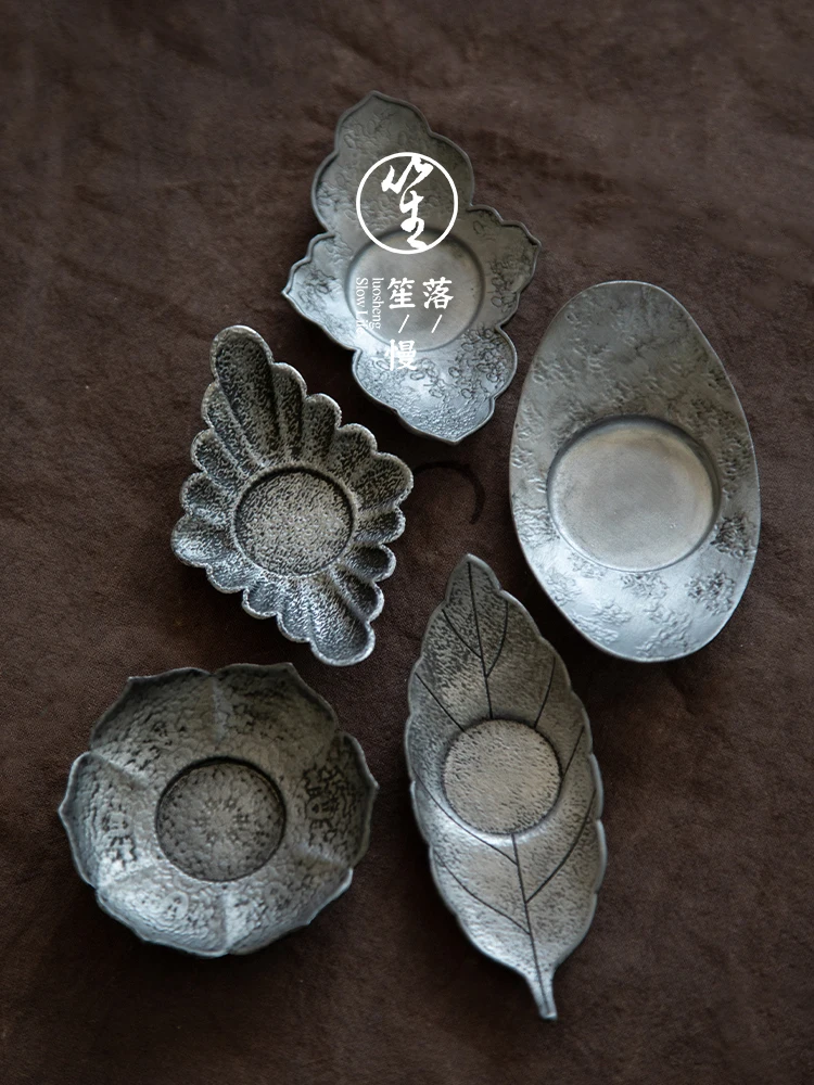 Retro Japanese Zen Style Pure Tin Tea Mat Cup Coaster Heat Resistant Gongfu Tea Set Tea Ceremony Home Use Dining Table Decor