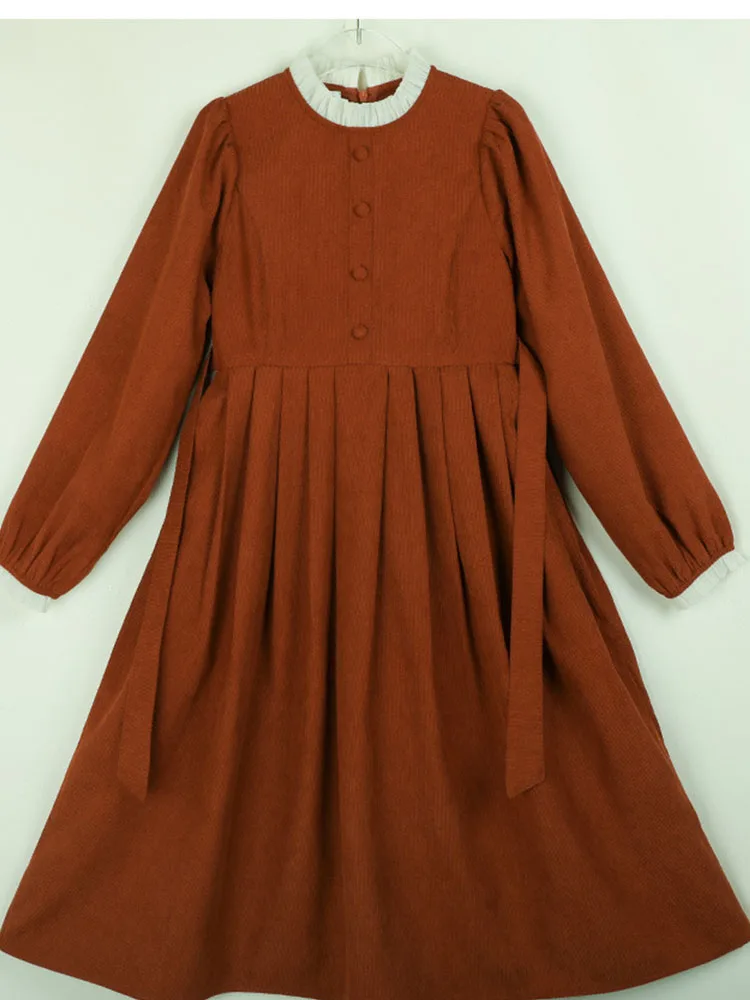 Black Brown Corduroy Elegant Long Sleeve Dress For Girls Fall Winter Girl Dresses Size 14-16 6 7 8 9 10 11 12 13 15 18 20 Years