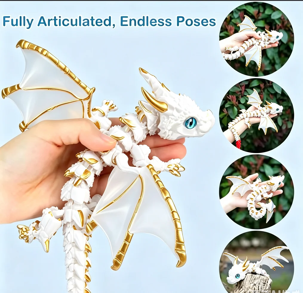 3D Printed Wyvern Dragon with Wings Simulation Model Gift Articulated Dragons Fidget Dragons Desktop Ornaments