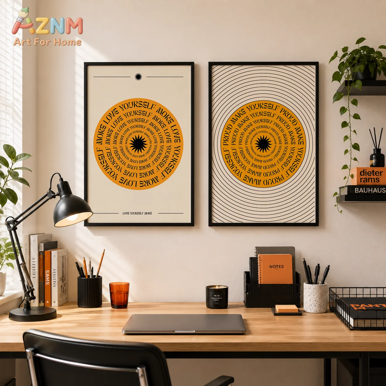 AZNM Unframed Canvas Print Retro Sunburst Quote Wall Art Love Yourself Positive Affirmation Home Decor Poster