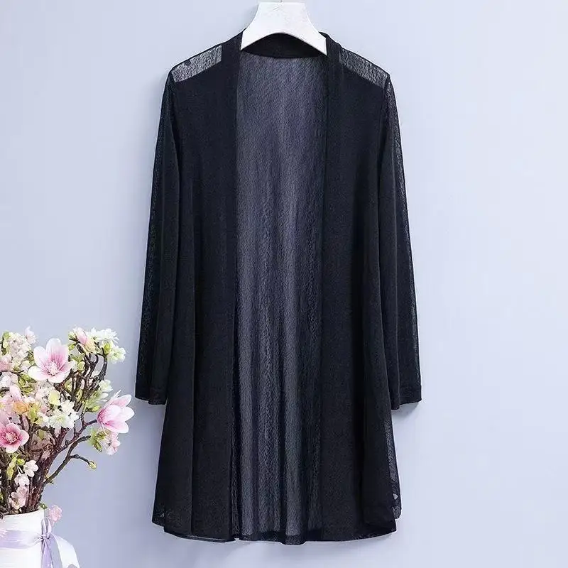 2025 Cardigan maglione lungo casual da donna coreano con protezione solare, morbido, confortevole, semplice, solido, formato libero, cardigan sottile allentato