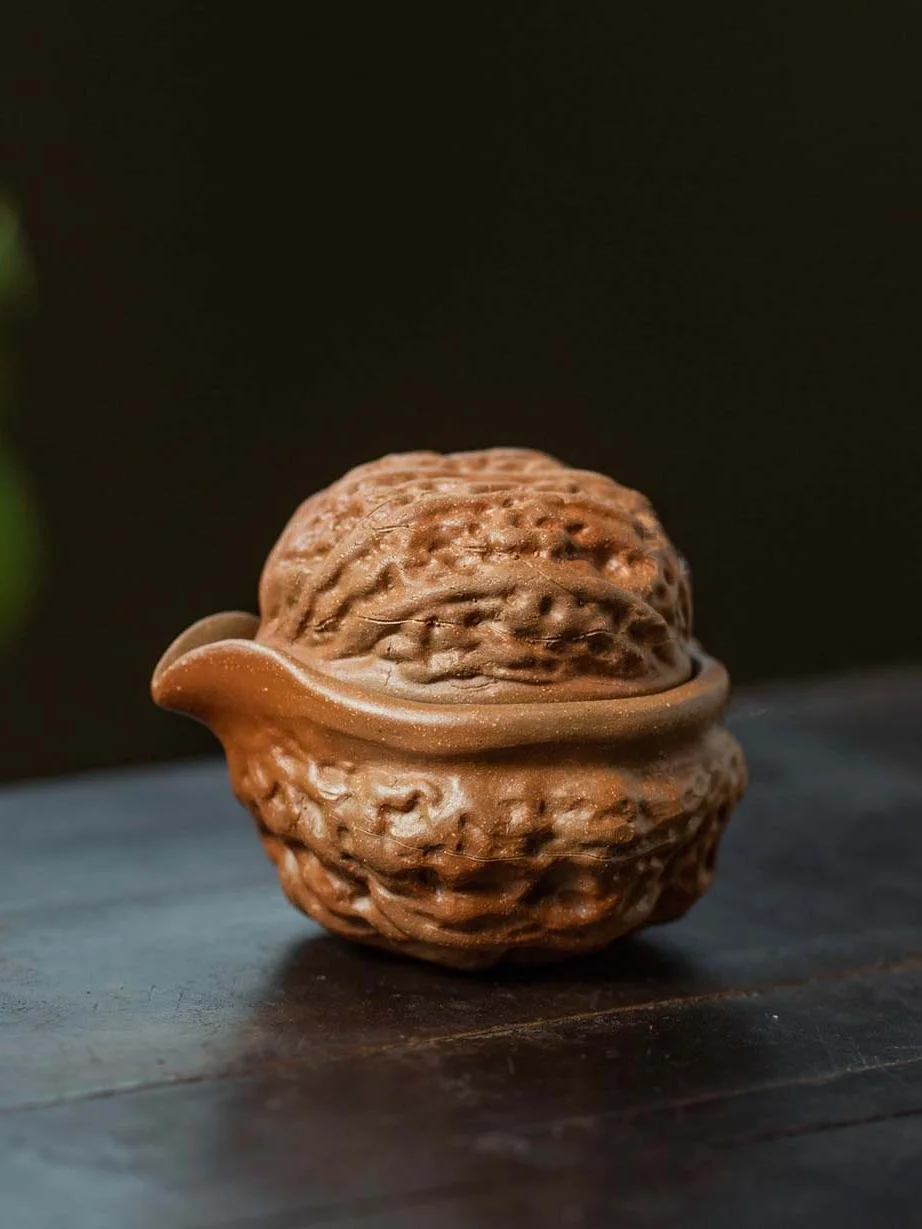 

Чайник из фиолетовой глины в форме грецкого ореха, имитирующий биоформы, для одного человека, оригинальный дизайн, для заваривания чая, с цветочным узором, одна чашка для любителей чая