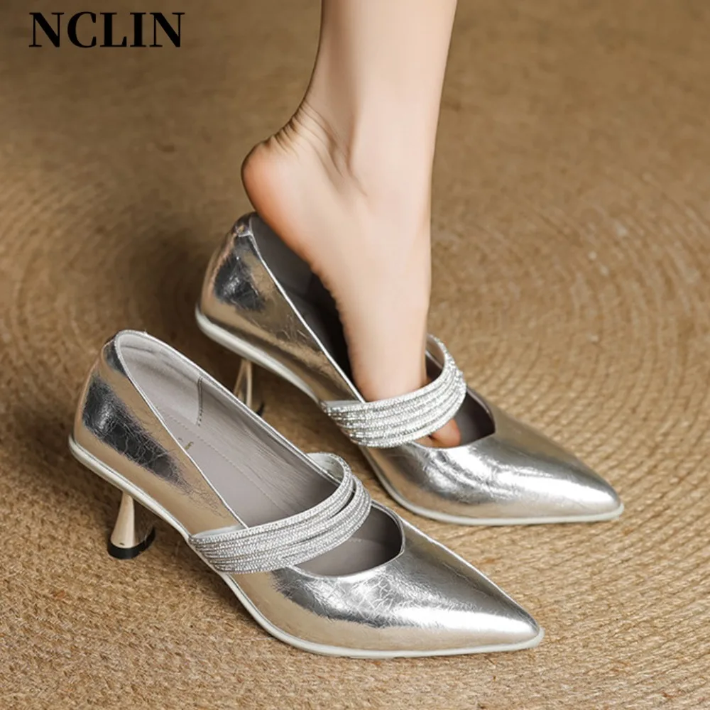 

Bombas De Mujeres, женские серебряные туфли без шнуровки на высоком каблуке Мэри Джейн, женские повседневные удобные весенние туфли-лодочки, женские черные туфли