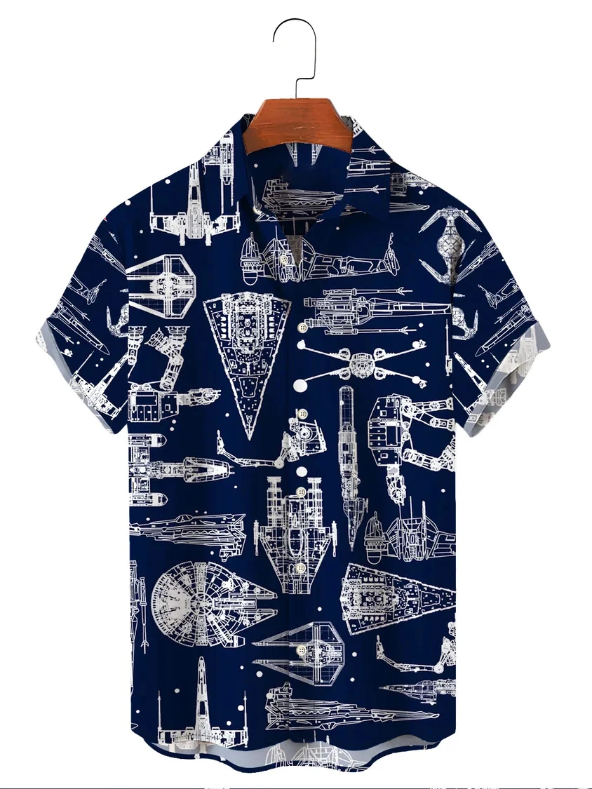 Hawaiian Shirt For Men/Women Summer Mens Retro Spaceships Print Y2k Streetwear T-Shirt Short Sleeve Oversized Shirt