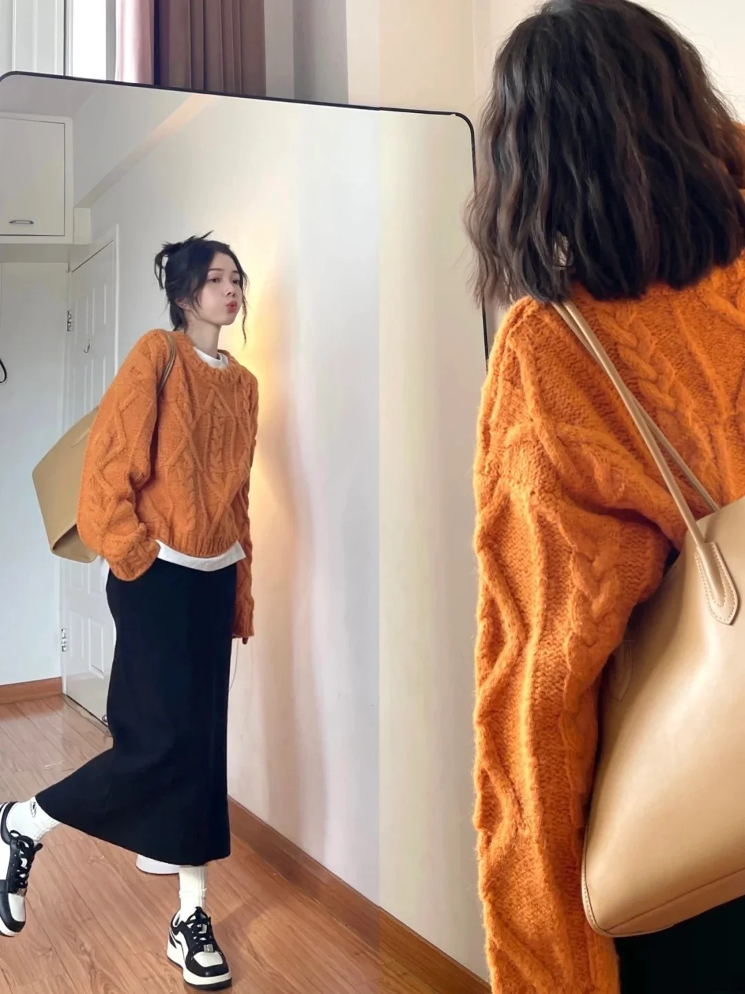 เสื้อสเวตเตอร์สีขาวสไตล์เรโทรหลวมสบาย ดีไซน์สำหรับผู้หญิง ฤดูใบไม้ร่วง ฤดูหนาว แบบถักลำลอง สไตล์สบายๆ สำหรับใส่ไปทำงาน ผ้าโพลี...