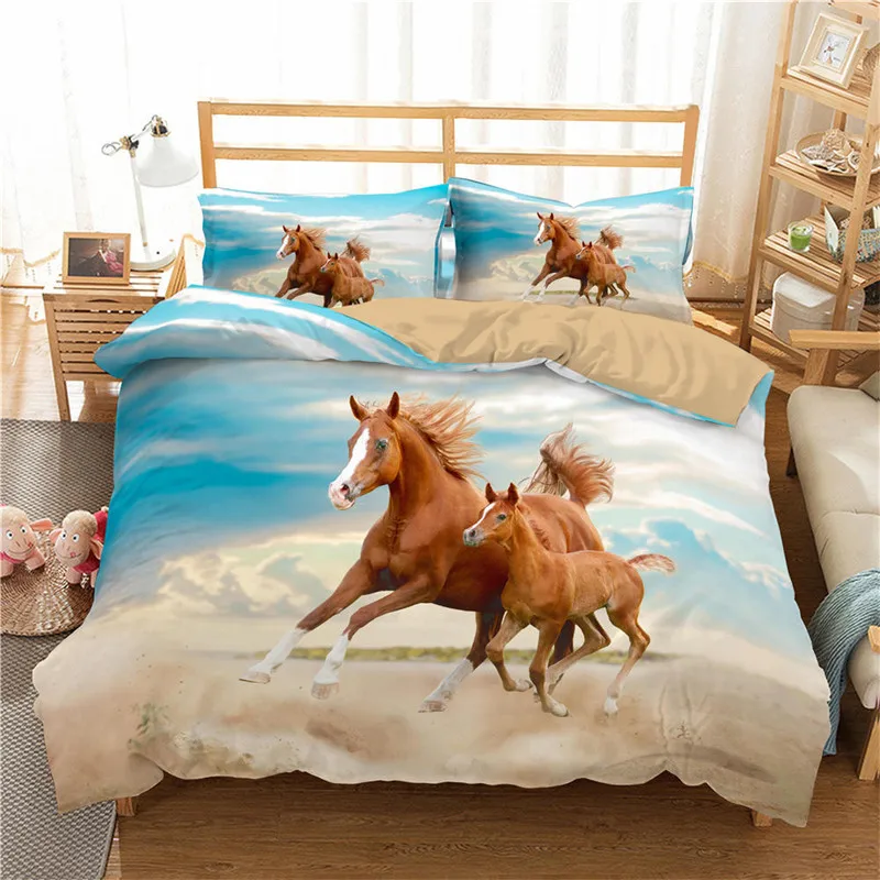 Wild Horses Duvet Cover Soft Animal Bedding Set Queen Size For Adult Teens Kids Decor Microfiber Western Cowboy Comforter Cover