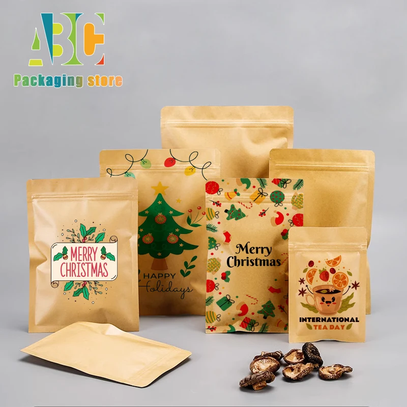 Kraft Paper Flat Bottom Zipper Bag with Customizable Printed Logo for Coffee, Tea, Candy, Gift, Jewelry Packaging Pouch