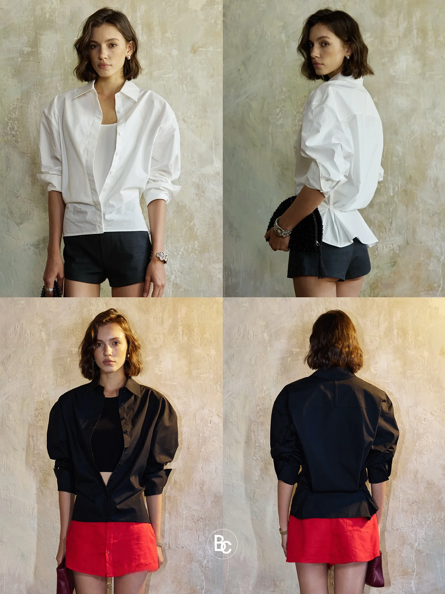 

Платье Betchow из хлопка высокой плотности с широкими плечами и приталенной талией, современный модный силуэт с длинными рукавами в черно-белом цвете