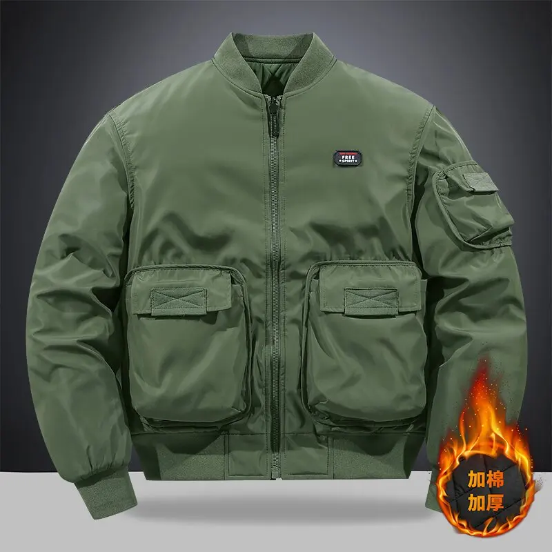 

Winter New Fashionable Solid Color American Retro Thick Warm Workwear Cotton Jacket Men's Casual Loose Sports Plus Size Jacket