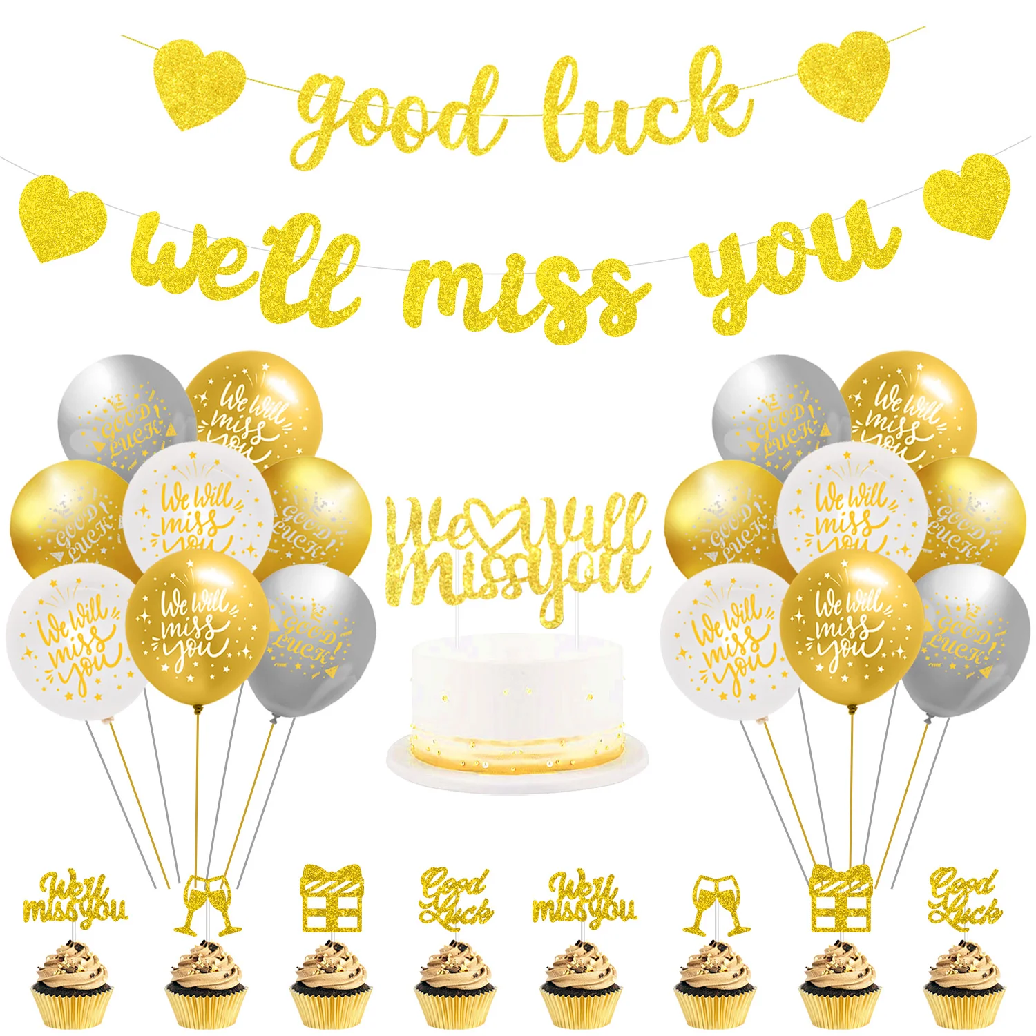 

Funmemoir Gold Good Luck Farewell Party Decoration We Will Miss You Banner Balloon Set for Men Women Retirement Party Supplies