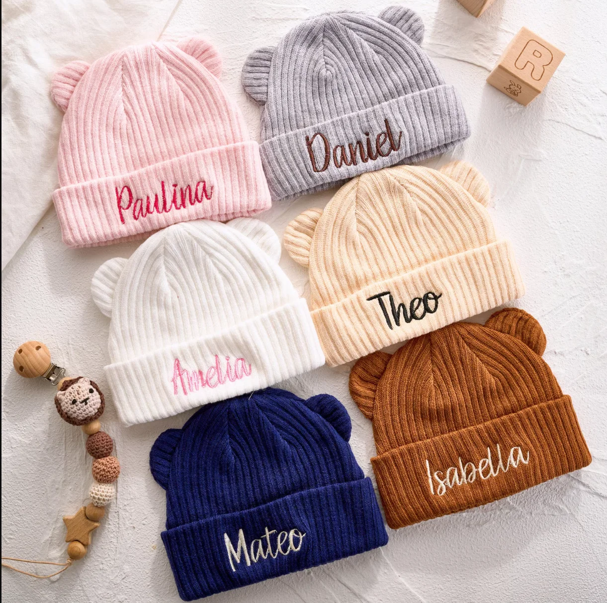 

Personalized Baby Beanie Hats, custom name Embroidered Knited Beanie with Name for Infants Toddlers Girls Boys birthday Gifts