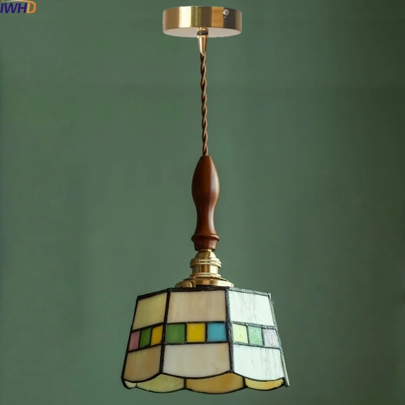 

IWHD Gold Brass LED Pendant Light Kitchen Island Bedside Roof Wood Handle White Glass Lampshade Hanging Lamp Lampara Colgante
