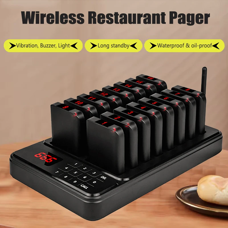 Wireless Restaurant Pager System Guest Customer Waiter Queue Calling Paging Beeper Pagers Buzzer For Food Court Cafe Beach Bar