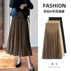 1108# Autumn Winter Fashion Pleated A Line Maternity Long Skirts Warm Loose Belly Clothes for Pregnant Women Casual Pregnancy