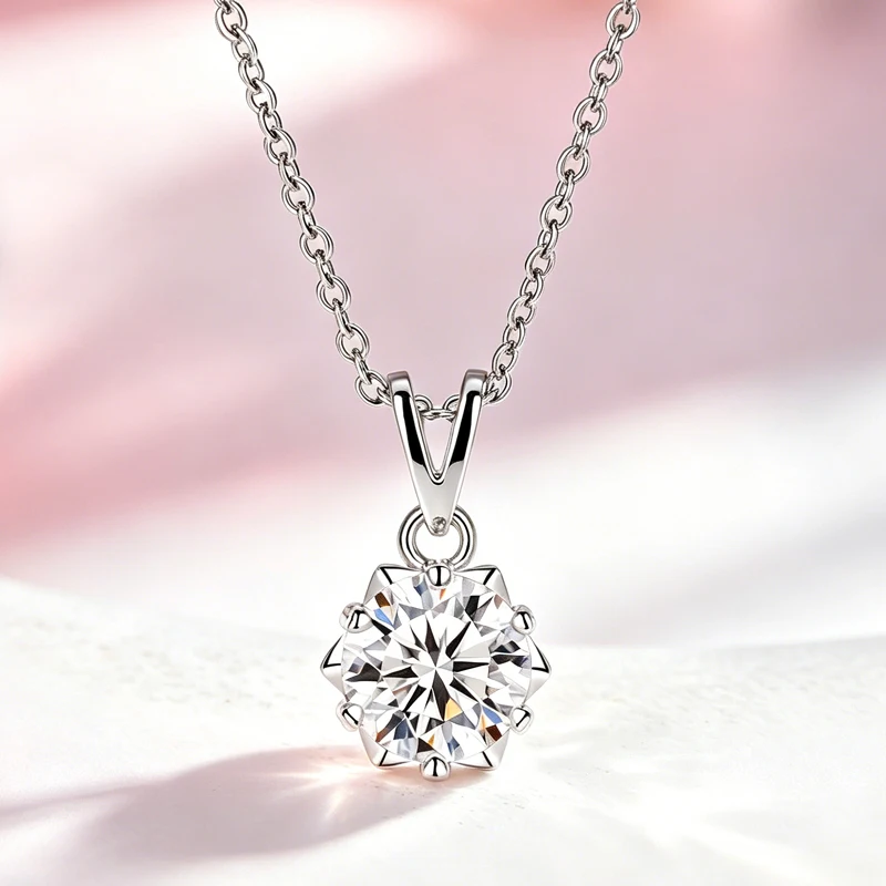 Modische 1-Karat-Moissanit-Halskette aus 925er Sterlingsilber mit GRA-Zertifikat, runder Anhänger, exquisiter Schmuck für Hochzeiten und Partys – Detail 14