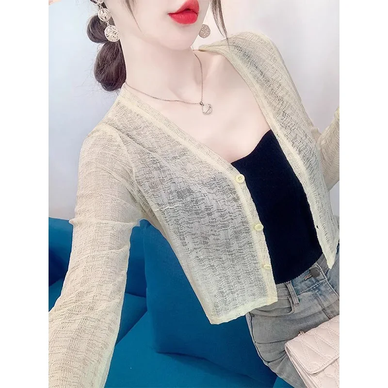 夏用長袖ショール付きエアコンブラウス、おしゃれなショートカーディガン、薄手ジャケット