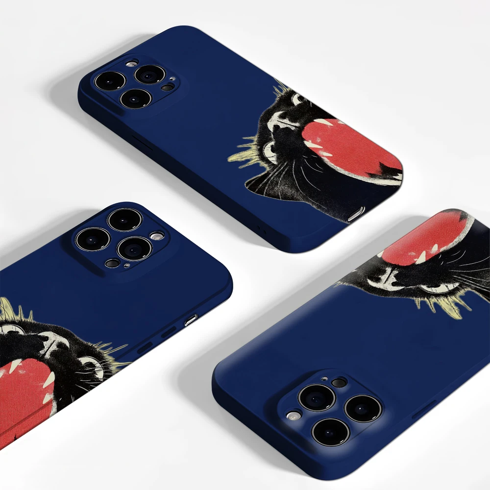 Silly Black Cat blue Phone Case For iPhone 17 16 15 14 13 12 11 Pro Max Air 16e 7 8 Plus XS Max X XR Hard PC Bumper Cover - view 4