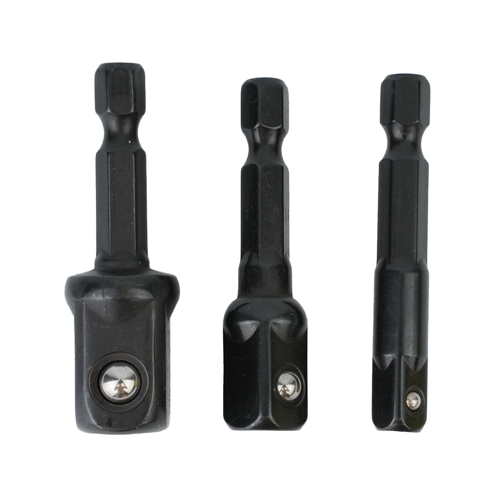 Easy Install 3pc Hex Shank Extension with 1/4 3/8 and 1/2 Inch Sockets Rust Resistant Chrome Vanadium Steel for Electric Drills