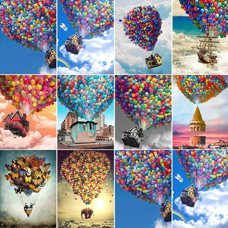 Balloon Landscape Paint By Numbers Kids Crafts Wall Art Cartoon Picture For Children Bedroom Home Decoration Painting Package