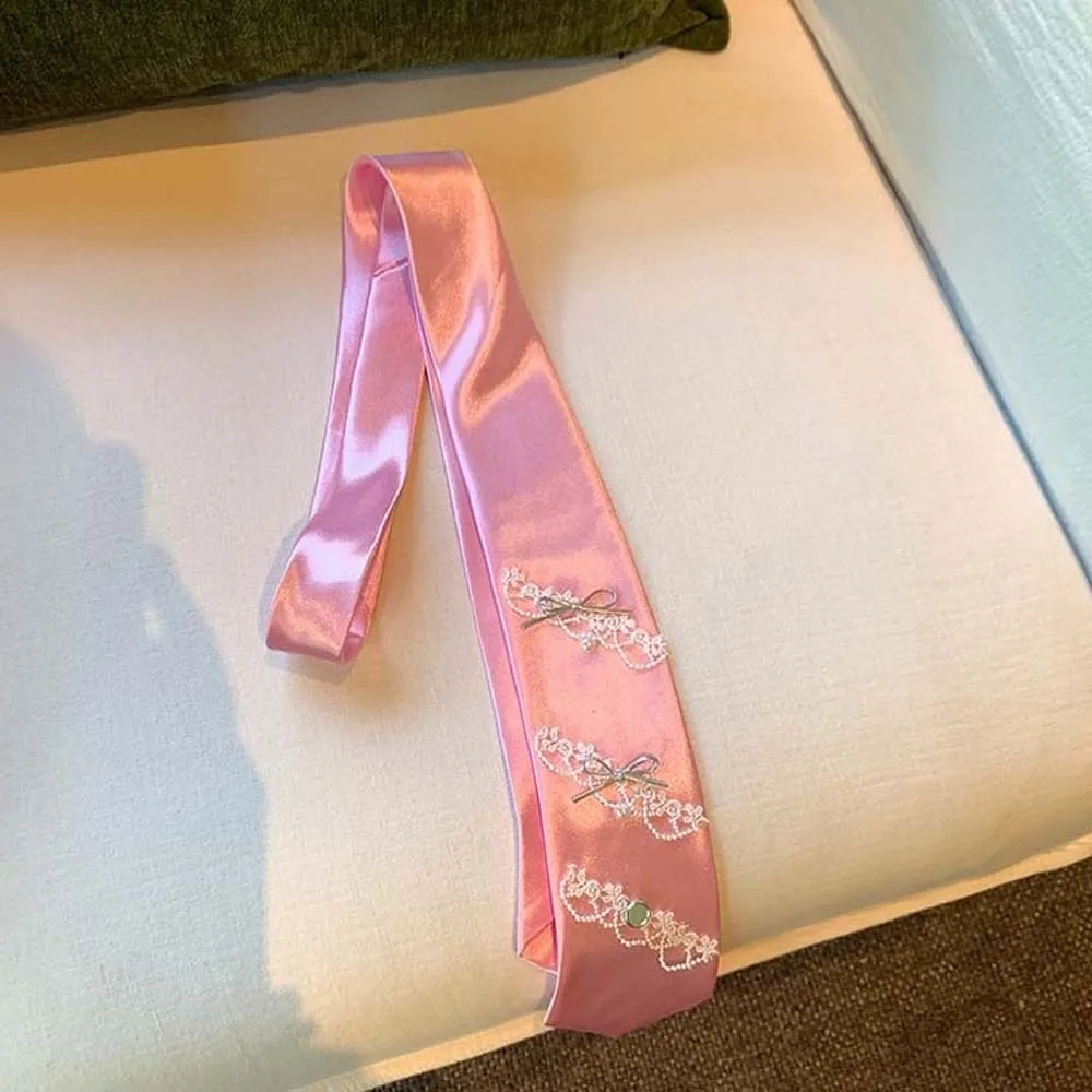 

Korean Style Multi-Use Ribbon Bow Tie Lace Thin Decoration Waist Belt Choker Y2K Satin Long Necktie Bag Accessories