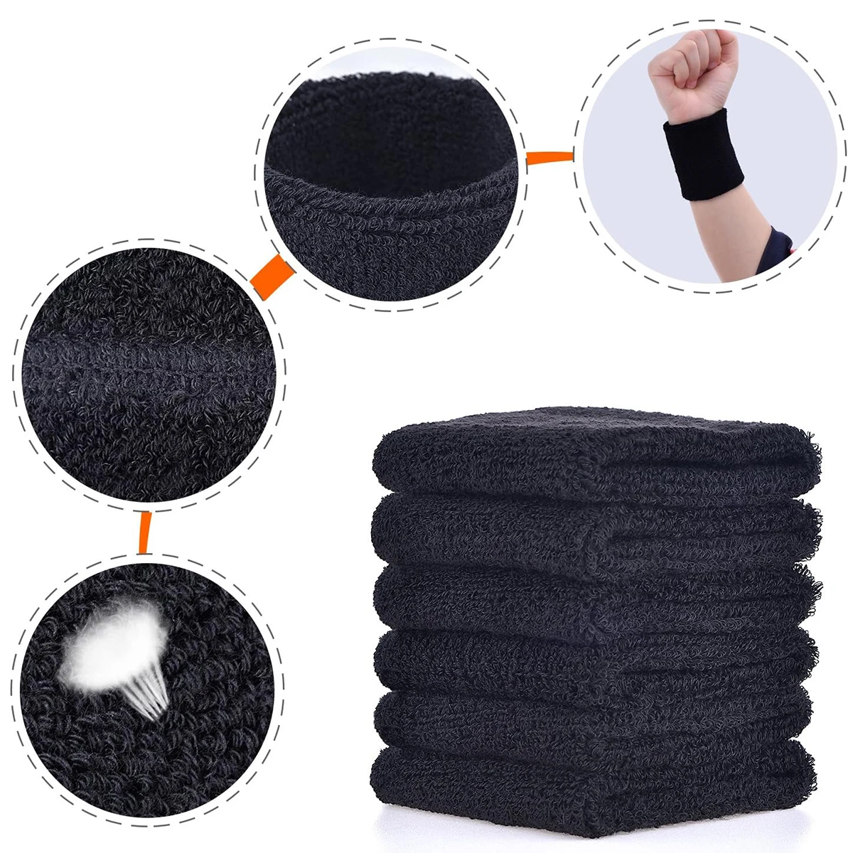 6pcs Sweat Absorption Sports Wristband, Moisture Wicking Wrist Guard For Tennis, Basketball, Running