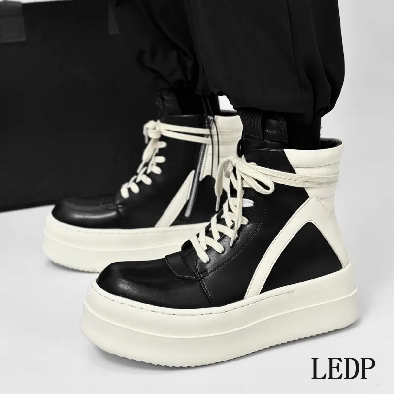 LEDP Brand Thick Soled All-in-one Men's Height-raising Casual Boots 2024 Fall High-top Matching All-in-one Casual Shoes