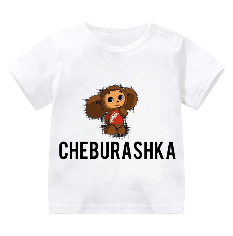 4 Colors 2-9y Children Russian Cartoon Cheburashka Funny T Shirt Summer Baby Boys/Girls Chebu Russia Tops T-shirt Kids Clothes